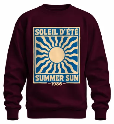 Obrázek produktu pro Letní slunce, kolekce "Summer Sun", rok 1986. Retro, vintage, mikina s kapucí, barva: vínová, velikost: XL. Vhodná na pláž a k moři