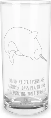 Produktbild von Mr. & Mrs. Panda Glasbecher Narwal 200 ml - Transparent - Geschenk, Aufräumen, Putzen, Meer, Wal, Kinderzimmer, Longdrinkglas, Tumbler, Glas, Cocktailglas, Hausfrau