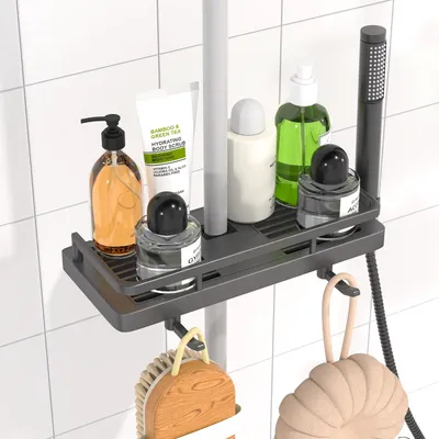 Image de Tablette de douche sans perçage pour barre de 18-25 mm avec crochet Gris foncé