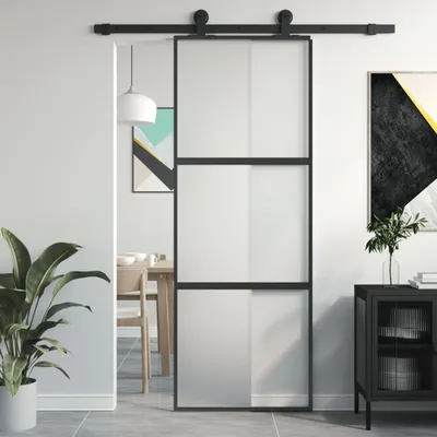 Zdjęcie produktu dla vidaXL Drzwi przesuwne czarne 76x205 cm szkło hartowane i aluminium