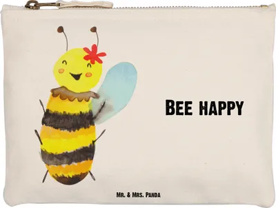 Produktbild von Mr. & Mrs. Panda Schlampermäppchen Biene Happy Größe M - Weiß - Geschenk, kosmetiktäschchen, Kosmetiktasche, Etui, Pouch, Make-Up Tasche, Federtasche