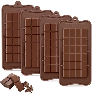 Imagen del producto de Juego de 4 moldes de silicona Unyqoos®, cada uno con 24 cavidades, aptos para uso alimentario y antiadherentes, ideales para moldear chocolate y dulces, color marrón