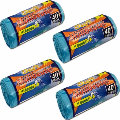 Produktbild von 4 Rollen Duft Müllbeutel Ozean 10l | Mülltüten Oceanduft | Müllsäcke Abfallbeutel 10 Liter | Müll Beutel Mit Zugband