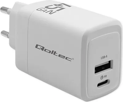 Image de Chargeur Qoltec GaN 45 W, 5 V, 20 V, 1,5 A, 3 A, 1 port USB-C PD, 1 port USB