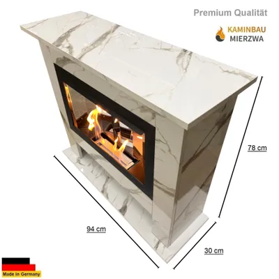 Zdjęcie produktu dla Kominek na żel i etanol Lanah Deluxe Biały marmurkowy Komora spalania z lustrzanym wykończeniem