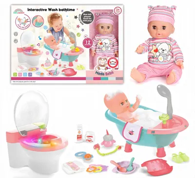 Zdjęcie produktu dla Lalka Interaktywna Bobas Zestaw Kąpielowy Wanienka Nocnik Dźwięk Akcesoria 3+