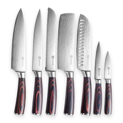 Immagine prodotto di PAUDIN NS7 Set di coltelli professionali - 7 pezzi - Coltelli giapponesi - Coltello da chef - Coltello da pane - Coltello da intaglio - Coltello Santoku - Coltello Nakiri