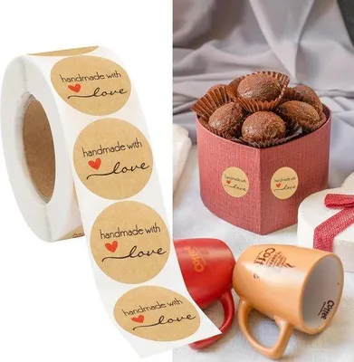 Produktbild von Runde Selbstkleberetiketten für Backverpackungen - Herzformige Sticker - Kraftpapier Schließetiketten - Geschenkverpackungsdekorationen