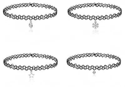 Produktbild von Choker Halskette Sets, 4 Stück Elastische Tattoo-Halsband, Schwarze Choker Kette