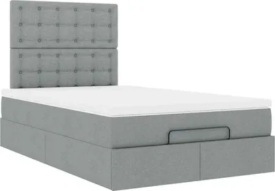 Image de Cadre de lit ottoman avec matelas gris clair 120x190 cm tissu
