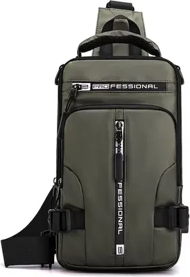 Produktbild von ASKSA Herren Brusttasche Schultertasche mit USB-Ladeanschluss Sling Rucksack Umhaengetasche Sports Crossbody Backpack fuer Arbeit Reisen Wandern,Armeegruen
