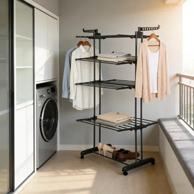 Produktbild von 5 Ebenen Wäscheständer Turm,Platzsparender Turmwäscheständer mit Faltbaren Flügeln,Edelstahl Standtrockner Wäscheturm ür Wohnung, Balkon & Garten