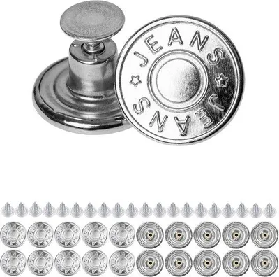 Immagine prodotto di Bottoni in metallo da 14 mm, argento, senza nichel, per jeans