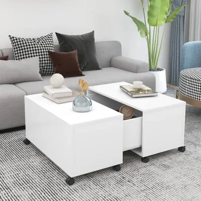 Zdjęcie produktu dla Maison Exclusive – stolik kawowy biały 75 x 75 x 38 cm, materiał drewnopochodny