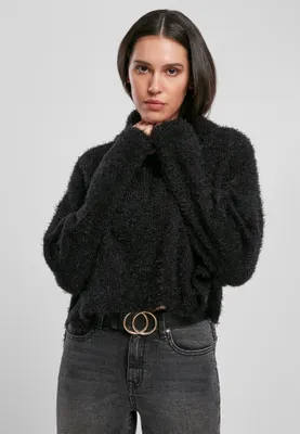 Produktbild von Urban Classics Damen Pullover Ladies Oversized Turtleneck Feather Sweater Black-XS
