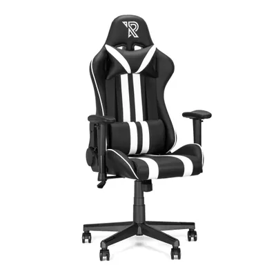Produktbild von Ranqer Felix Gaming Stuhl - Professioneller Gaming-Sessel - Ergonomischer Gaming Stuhl - 2D-Armlehnen - 180° verstellbare Rückenlehne mit Kissen - Stabiles Nylon Gestell - Schwarz / Weiß