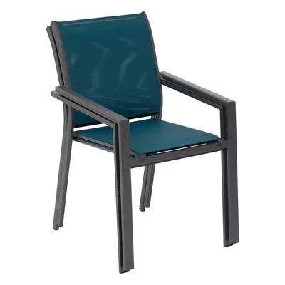 Produktbild von Stapelbarer gartensessel "essentia" entenblau &amp graphit aus epoxybehandeltem aluminium  - Hespéride