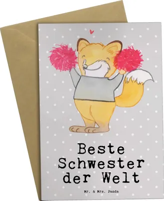 Produktbild von Mr. & Mrs. Panda firmungskarte Fuchs Beste Schwester der Welt - Grau Pastell - Geschenk, osterkarte, Grußkarte, Tochter, Familie, einladungskarten, Schwesterherz, Sister