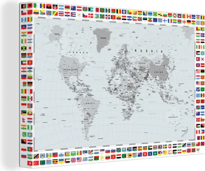 Produktbild von OneMillionCanvasses® - Leinwandbilder - 140x90 cm, Weltkarte - Flagge - Schwarz - Weiß, Wandbilder Kunstdruck Wanddekoration