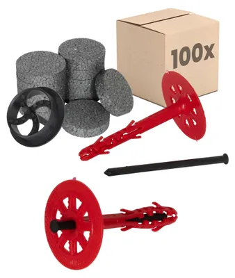 Produktbild von PROTEKTOR Dämmstoffdübel Set Ø10x160mm mit Kunststoffnagel (100 Stück + 200 Rondelle + 1 Fräser) für WDVS und Fassadendämmung, ETA-e Schlagdübel Fassadendübel Tellerdübel