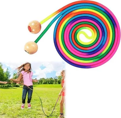 Produktbild von Famanu Springseil Regenbogen - Verstellbares Holzgriff-Design, 5 Meter
