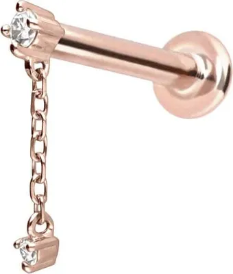 Produktbild von Ohrpiercing, Nasenpiercing 14 Karat Gold Labret mit Innengewinde 2 MOISSANITE + KETTE 14 Karat | RoséGold Stablänge: 8mm - Stabstärke: 1mm