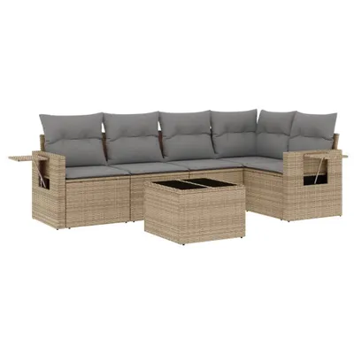 Produktbild von 6-tlg. Garten-Sofagarnitur mit Kissen Beige Poly Rattan