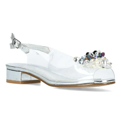 Produktbild von MISSTYL by Laura Vita flache durchsichtige Vinylsandalette Maude 07 argent Grösse 35 EU mit Schliesse zum Anpassen und Glasperlengarnitur