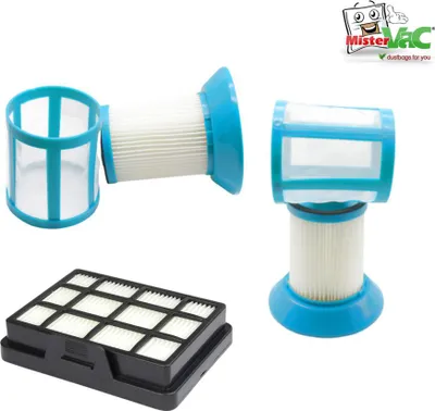 A collection of vacuum cleaner filters on a white background.