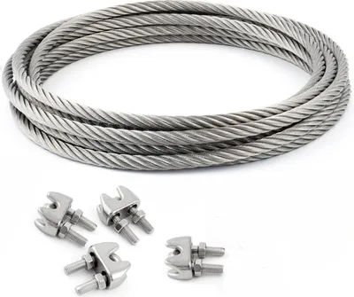 Produktbild von DRAHTSEIL EDELSTAHL + 4 SEILKLEMMEN 3mm 5 Meter   7x7 Edelstahlseil Seil Stahlseil