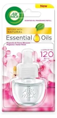 Zdjęcie produktu dla Air Wick - Wkład do odświeżacza powietrza - Olejki eteryczne - Elektryczny dyfuzor zapachów - Magnolia i kwiat wiśni - 19 ml - 1 szt