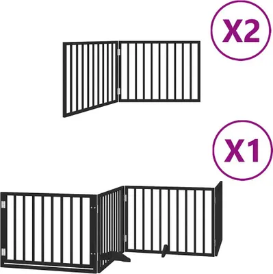 Image de vidaXL Porte pour chien 8 pièces avec porte Pliable Noir 640 cm Bois de peuplier