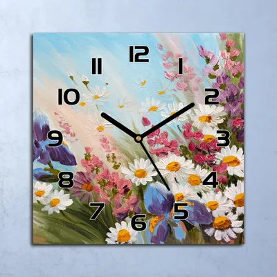 Produktbild von Wanduhr Echt-Glas-Küchenuhr Ölbild Gartenblumen Quarz 30x30 Deko Bilder