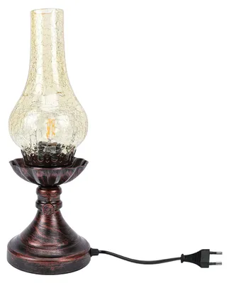 Obrázok produktu pre Retro stolná lampa s tienidlom z popraskaného skla v čajovej farbe Zapojte petrolejovú lampu do spálne, na nočný stolík alebo do pracovne EU zástrčka 220 V