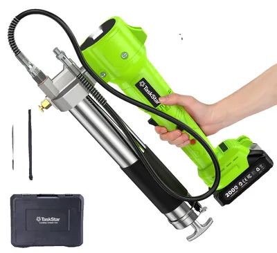 Immagine prodotto di Siringa per grasso a batteria, pressione di erogazione 10.000 PSI, tubo flessibile, con 2 batterie da 2,0 Ah