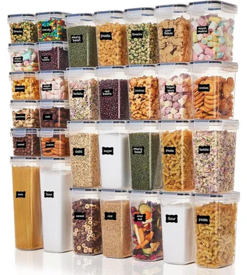 Image de Lot de 32 boîtes de rangement, hermétiques, sans BPA, empilables, comprenant des étiquettes et un stylo