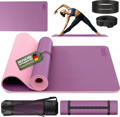 Zdjęcie produktu dla RE:SPORT Mata do jogi fioletowa Mata fitness Mata gimnastyczna Mata pilates Mata sportowa Mata podłogowa BEZ FTALATÓW