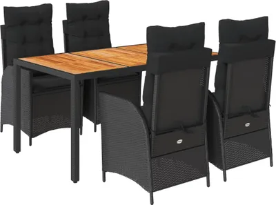 Produktbild von 5-tlg. Garten-Essgruppe mit Kissen Schwarz Poly Rattan