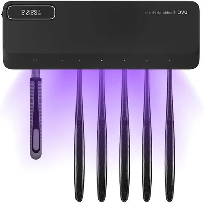 Imagen del producto de Soporte para cepillos de dientes con 5 compartimentos, esterilizador UV, batería de 2000 mAh, montaje en pared, color blanco