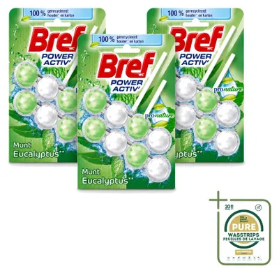 Produktbild von 3 x Bref ProNature Toiletblock - Minze & Eukalyptus - 50 g - Vorratspackung - 3 Stücke