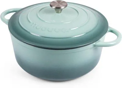 Immagine prodotto di Pentola in ghisa con coperchio, adatta all'induzione - Padella smaltata da 6,4 L, 28 cm, antiaderente, adatta ai piani cottura a induzione