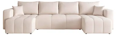 Zdjęcie produktu dla HuskyMeble Narożnik PEDRI z funkcją spania i pojemnikiem na pościel Kształt U, Rozkładana sofa, Rogówka - Kremowy - Manila 01