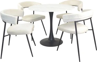 Produktbild von Tischgruppe Essgruppe 5-teilig Weiß Marmoroptik/Creme Schwarz