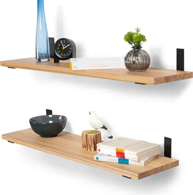 Produktbild von Rikmani Schweberegal Holzregal Wandregal TES 110 cm Hell-schwarz