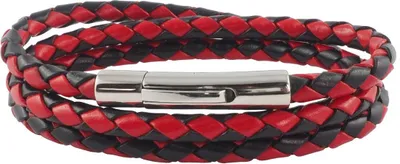 Produktbild von Lederkette Lederband Herren Halskette Schwarz Rot 17-100 cm lang geflochten, Länge:17 cm, Breite:6 mm, Verschlussart:Hebeldruckverschluss Silber
