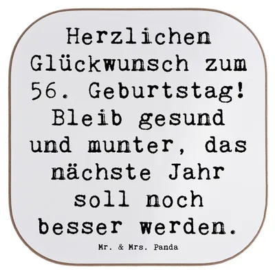 Produktbild von Mr. & Mrs. Panda Untersetzer für Gläser Spruch 56. Geburtstag Freude - Weiß - Geschenk, Holzuntersetzer, Coaster, Happy Birthday, Handarbeit, gute Gesundheit, Glückwunsch