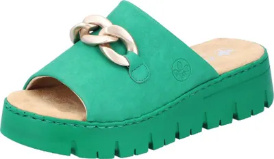 Produktbild von Rieker Damen Pantolette Kette Plateau Keilabsatz V1088, Größe:41 EU, Farbe:Grün