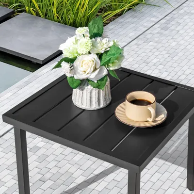 Produktbild von Avestar Beistelltisch 44x44x41 cm, Gartentisch mit Lattenrost und verstellbaren Füßen, pulverbeschichteter Metall, wetterfester Couchtisch, Schwarz