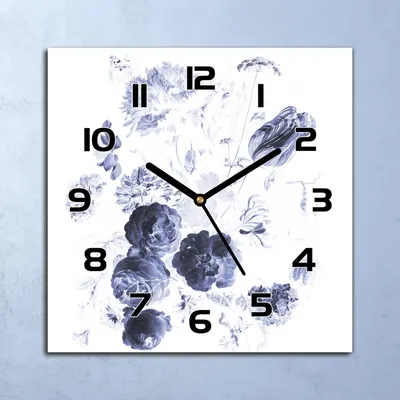 Produktbild von Wanduhr Echt-Glas-Küchenuhr Farbnegative Blumen Quarz 30x30 Deko Bilder