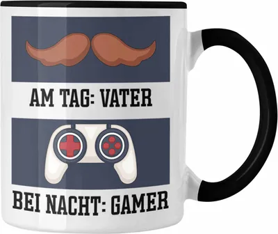Produktbild von Trendation - Vater Gamer Tasse Geschenk Bei Nacht Geschenkidee Papa Spruch Vatertag Lustig (Schwarz)